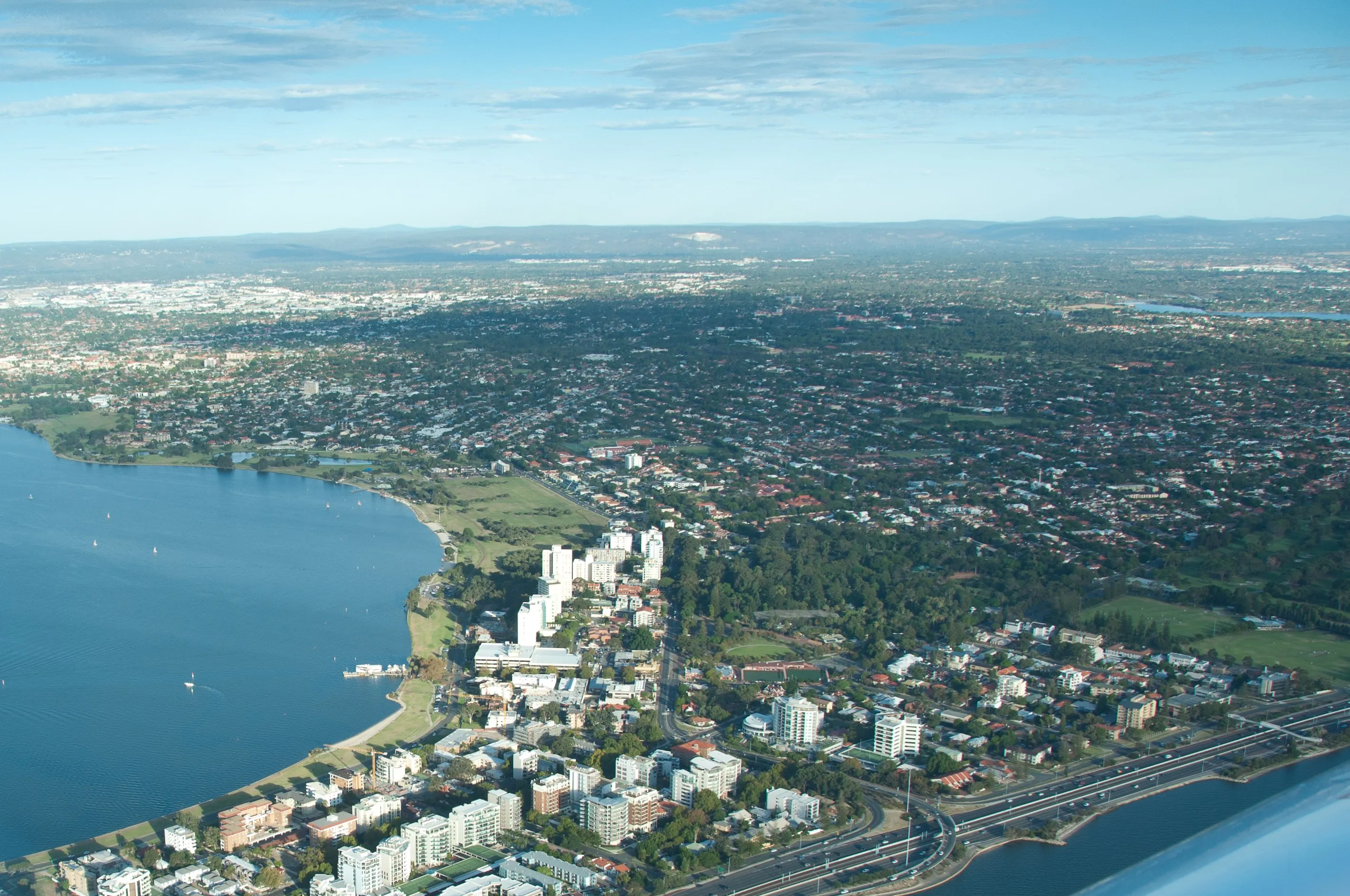 The South Perth foreshore and Swan River seen from VH-EZT
