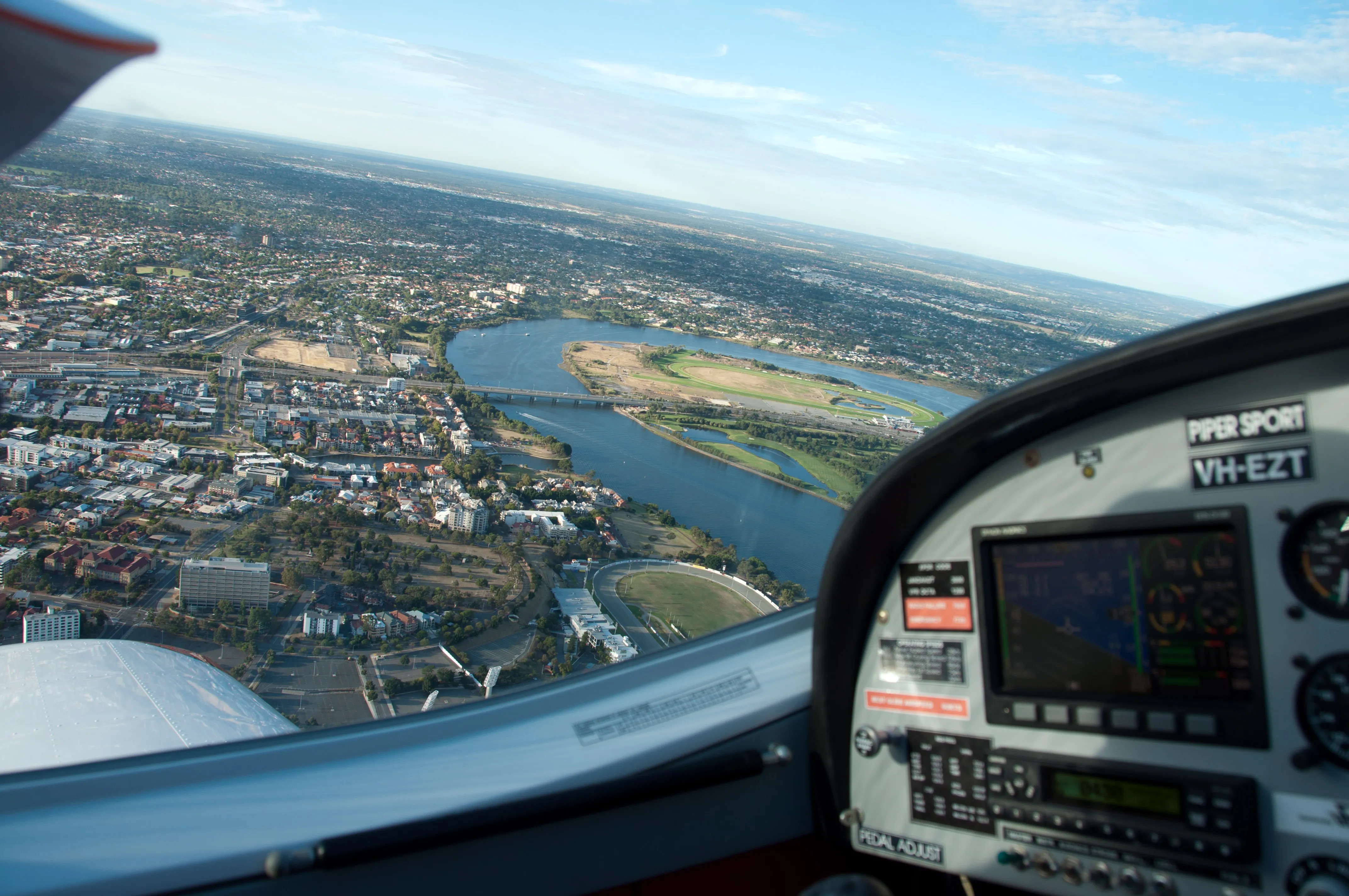 East Perth and the Swan River seen from VH-EZT's cockpit