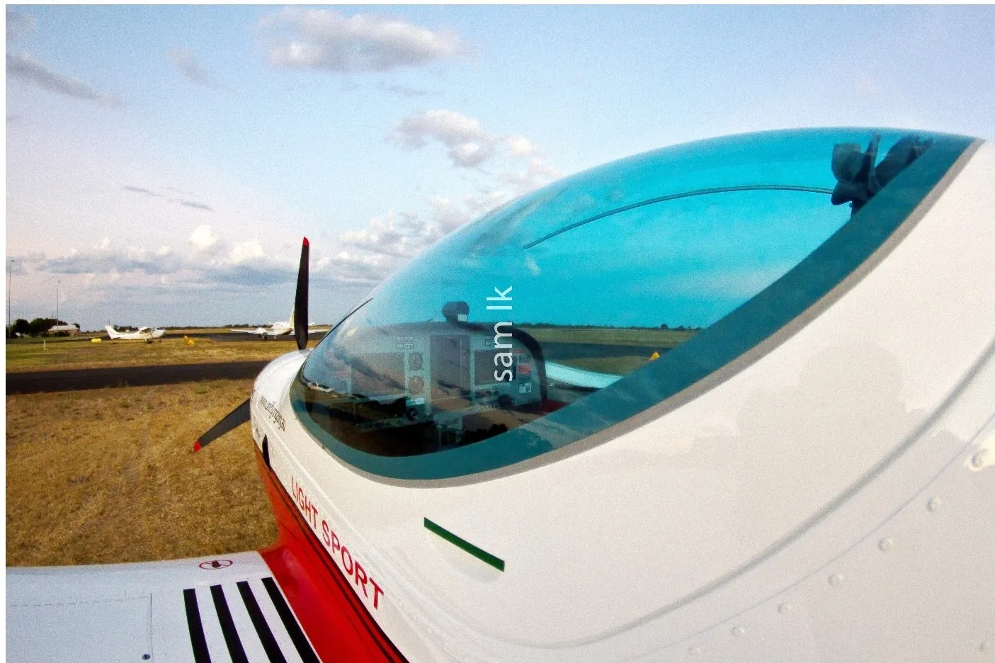 Close-up of VH-EZT's canopy from behind at Busselton Airport