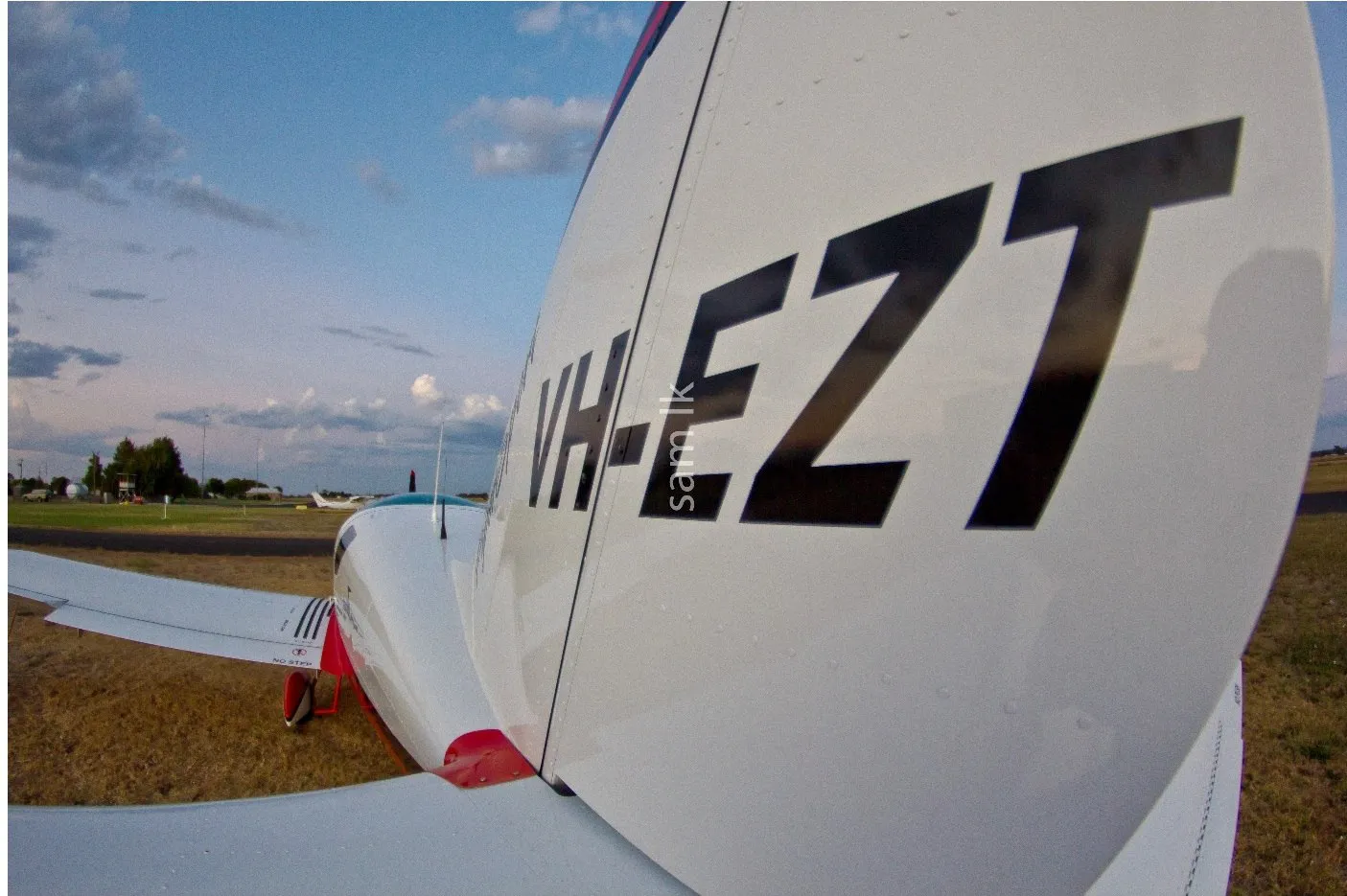 Close-up of VH-EZT's tail fin at Busselton Airport